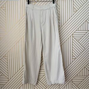 Gap Linen blend wide leg pleated pants cream colored high rise trouser pocket 2